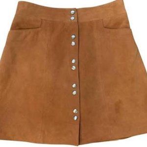 INTERMIX Snap Front Suede Leather Skirt